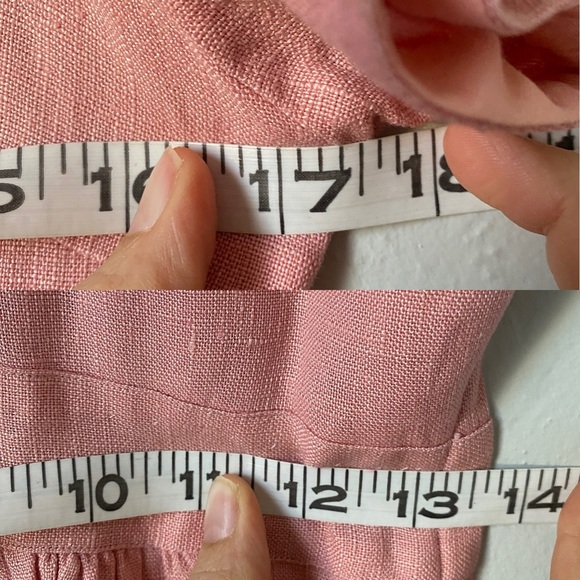 Vintage 50s pink linen short sleeve dress floral flower embroidery detail XS S - Picture 16 of 16